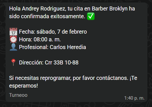Notificación WhatsApp Turneoo